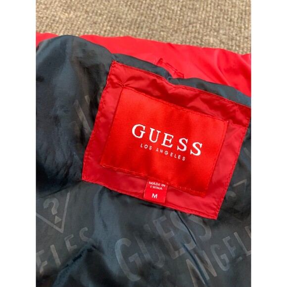 GUESS Jacket Mens M Light Weight Puffer Quilted Packable Nylon Red Zip-Up - Picture 8 of 10